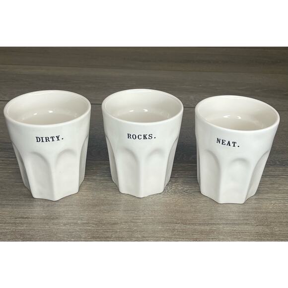 Rae Dunn Ceramic DRINKING GLASS Set (3) Glassware 8oz DIRTY ROCKS NEAT Martini - Picture 3 of 10